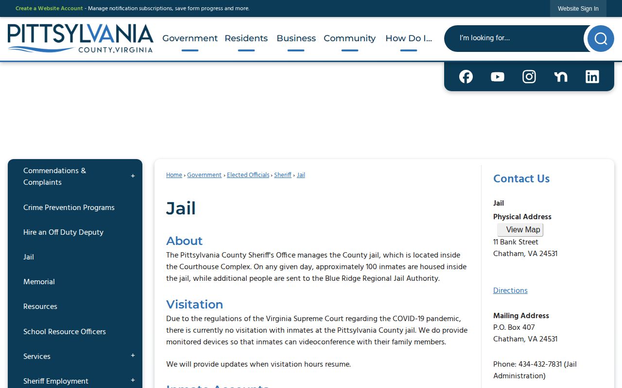 Pittsylvania County Jail release records and BRRJA overflow information