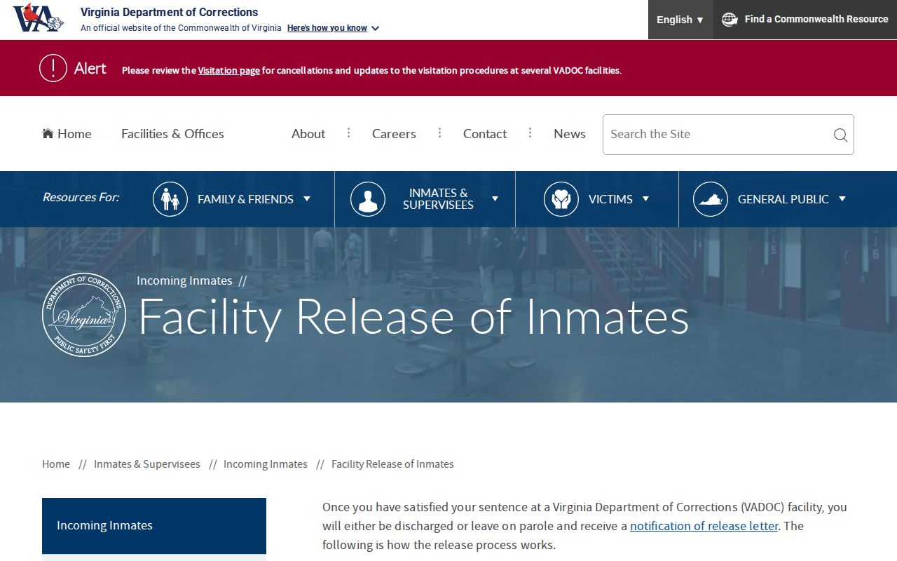Virginia Department of Corrections actual release process for Pittsylvania cases
